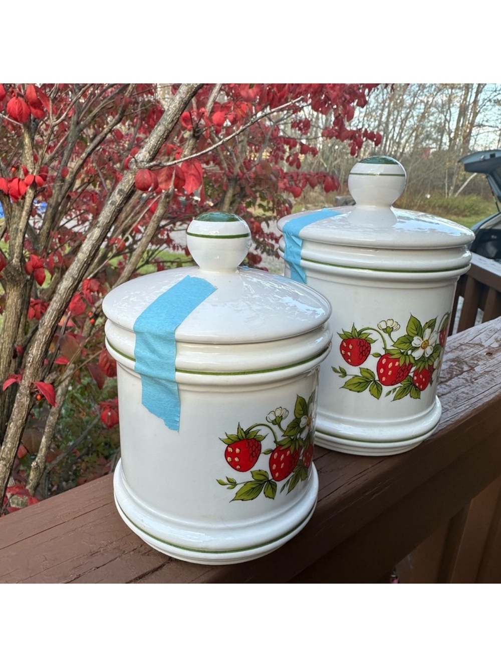 (2) Vintage Sears Roebuck "Strawberry Fields" ceramic canisters - Picture 2 of 4